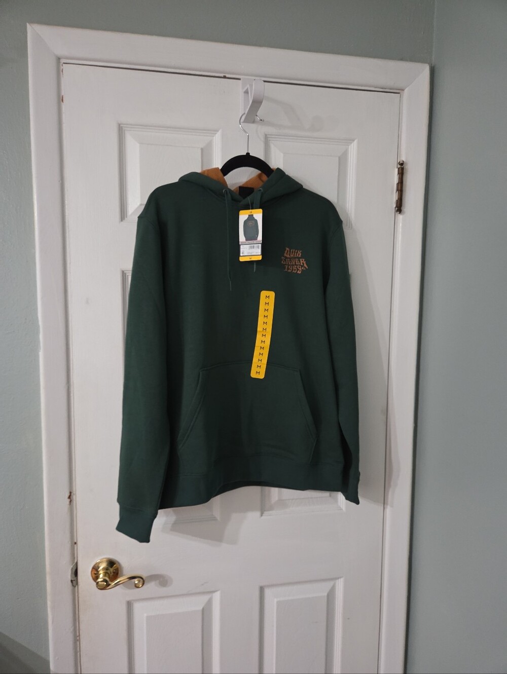 Quiksilver Forest Green Pullover Hoodie with Rust Lined Hood.  M. NWT
